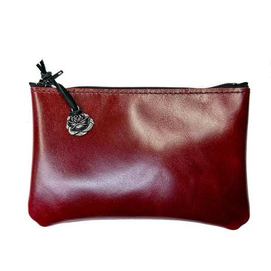 Leather 6 inch Zipper Pouch, Wallet, Coin Purse in Garnet