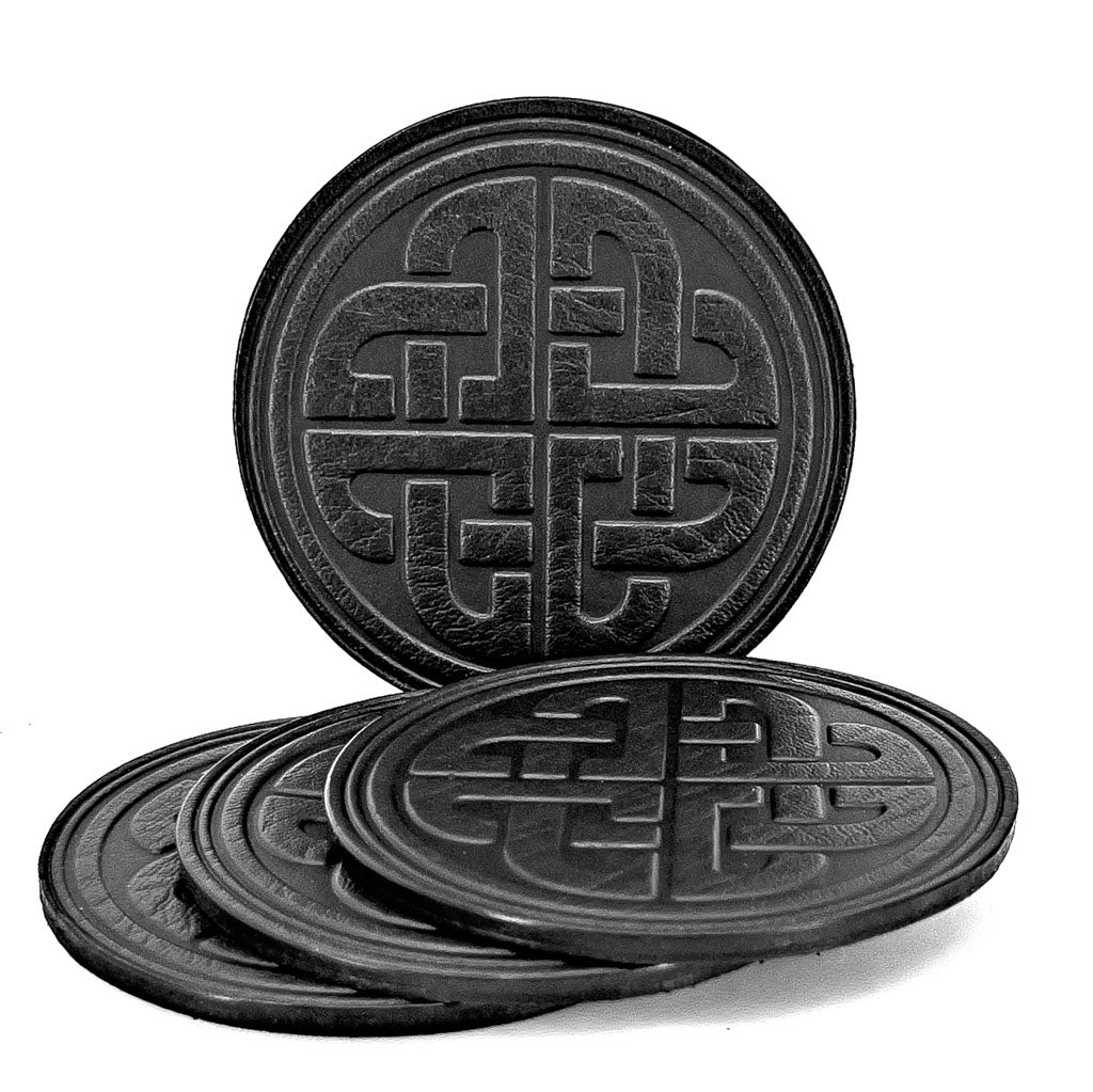 Premium Leather Coasters, Celtic Knot, Handmade in The USA, Balck
