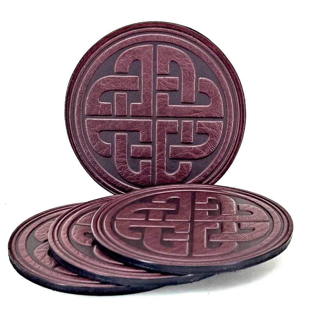 Premium Leather Coasters, Celtic Knot, Handmade in The USA, Wine