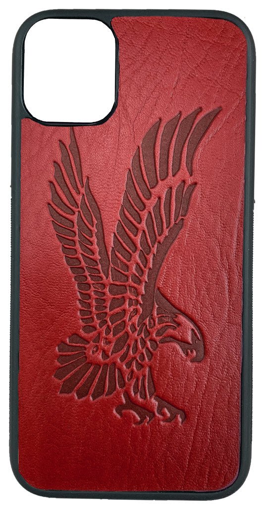 Oberon Design Genuine Leather iPhone Case, Hand-Crafted, Eagle, Red