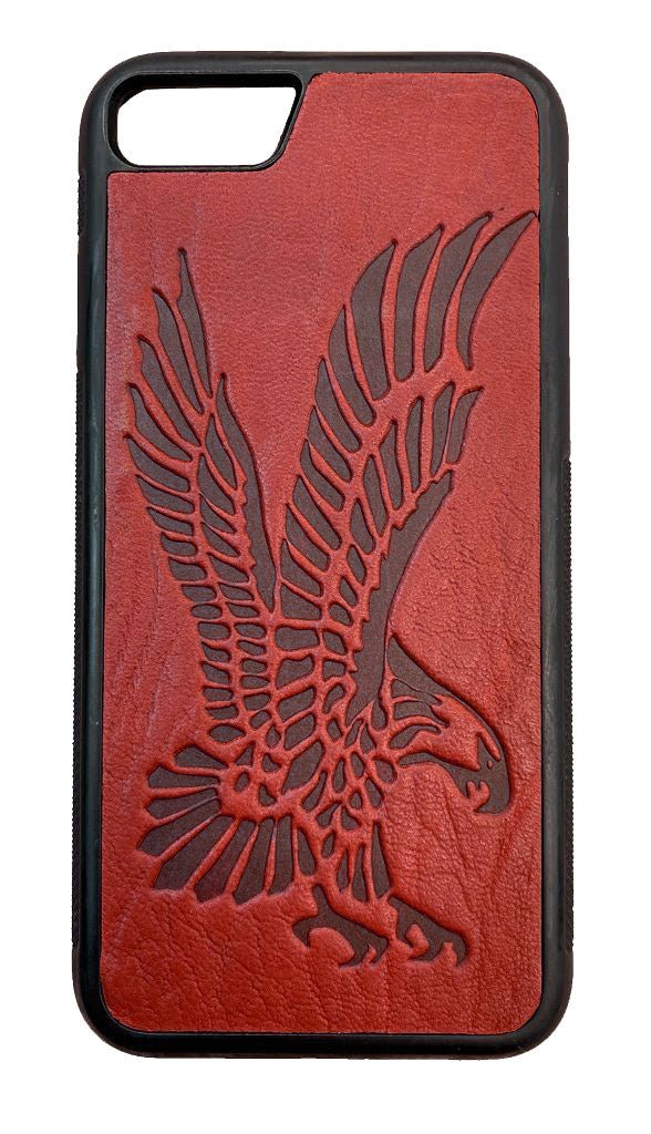 Oberon Design Genuine Leather iPhone SE Case, Hand-Crafted, Eagle, Red