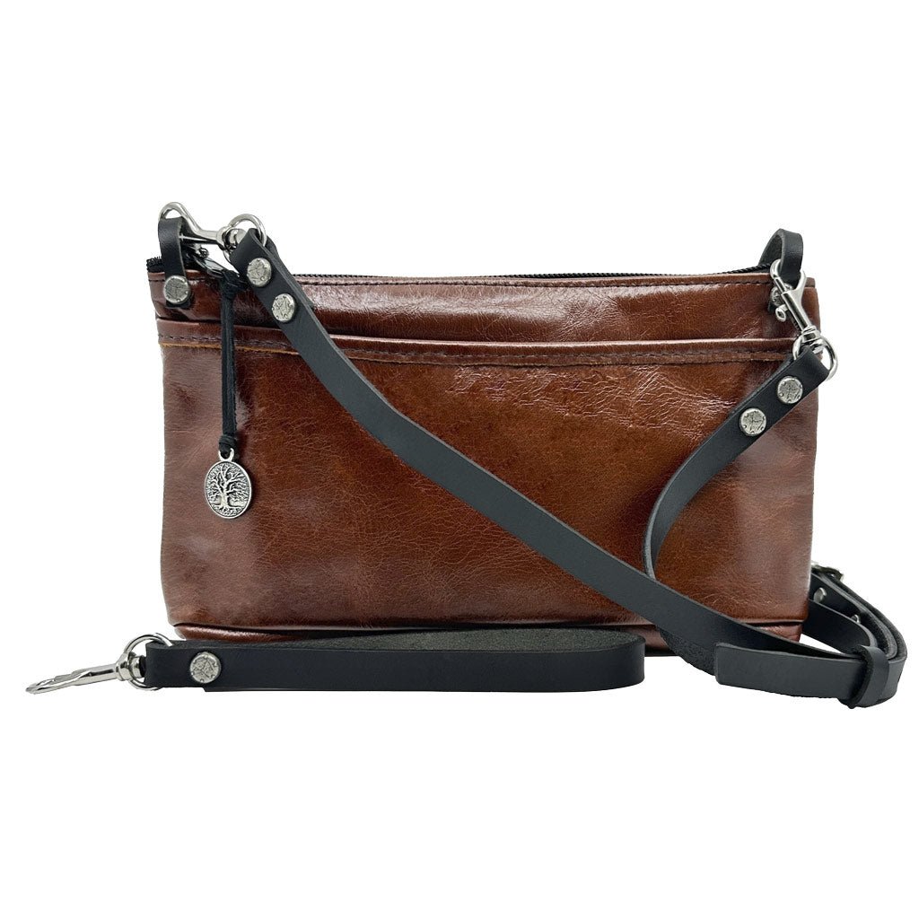 Oberon Design Leather Women's Crossbody Convertible Wristlet Handbag, Acorn