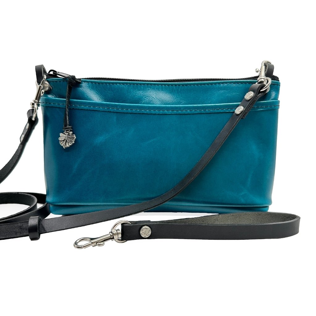 Oberon Design Leather Women's Crossbody Convertible Wristlet Handbag, Turquoise