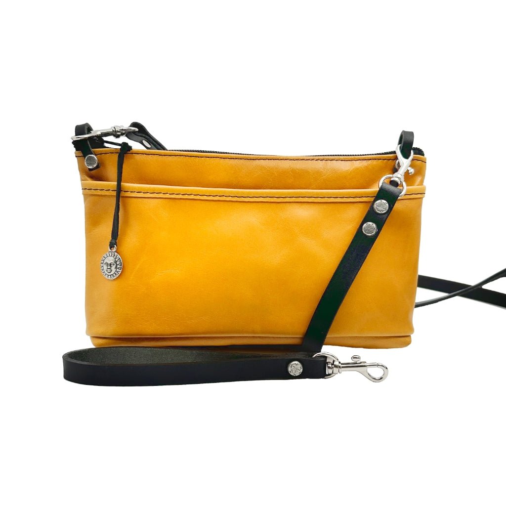 Oberon Design Leather Women's Crossbody Convertible Wristlet Handbag, Yellow