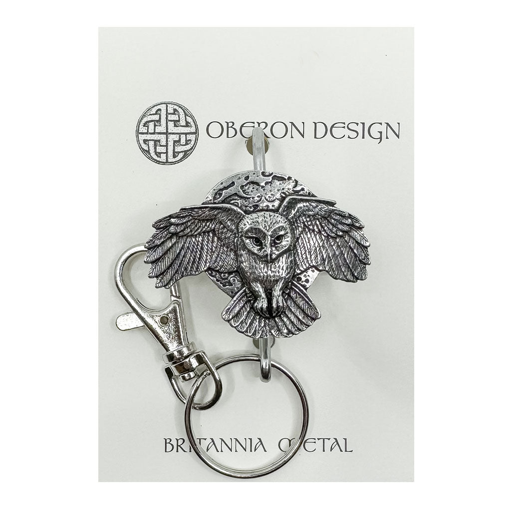 Oberon Design Hand Crafted Key Ring Purse Hook, Full Moon Owl, Card