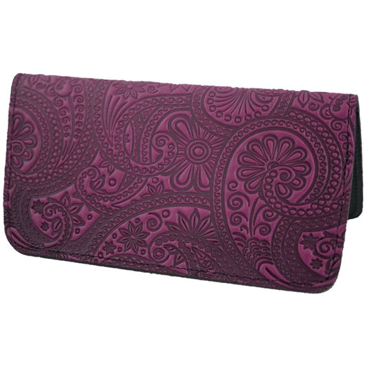 Leather Checkbook Cover | Paisley in Orchid
