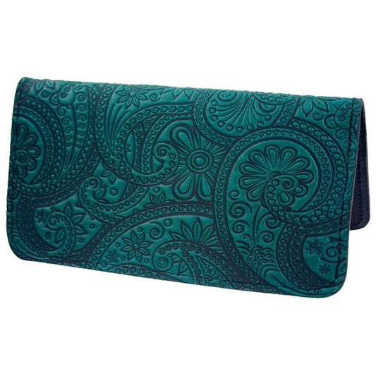 Leather Checkbook Cover | Paisley in Teal