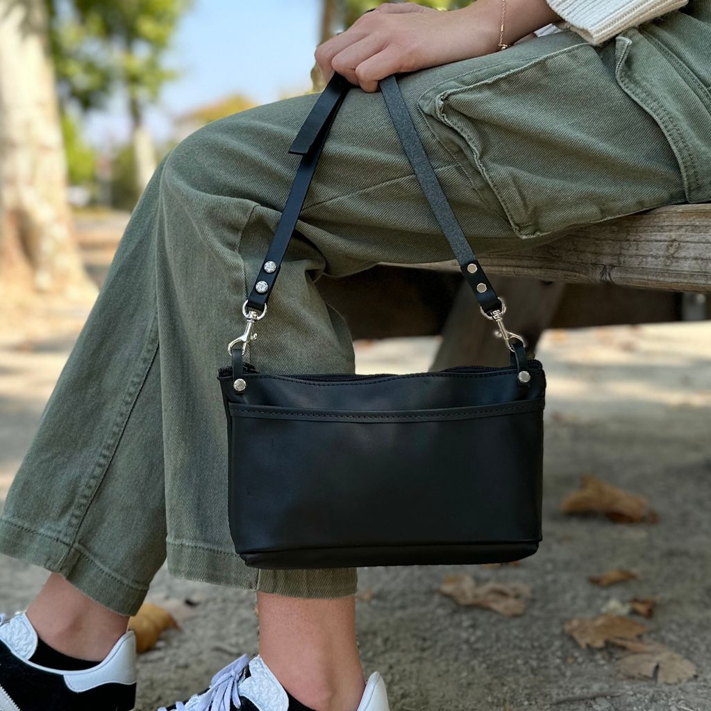Oberon Design Leather Women's Crossbody Convertible Wristlet Handbag, Black