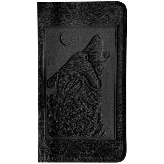 Leather Checkbook Cover | Singing Wolf in Black