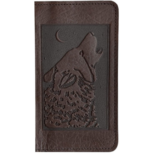 Leather Checkbook Cover | Singing Wolf in Chocolate