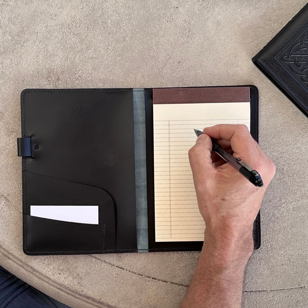 Leather Portfolio with Notepad, Limited Edition Rustic, Glazed Shrunk Bison in Tobacco