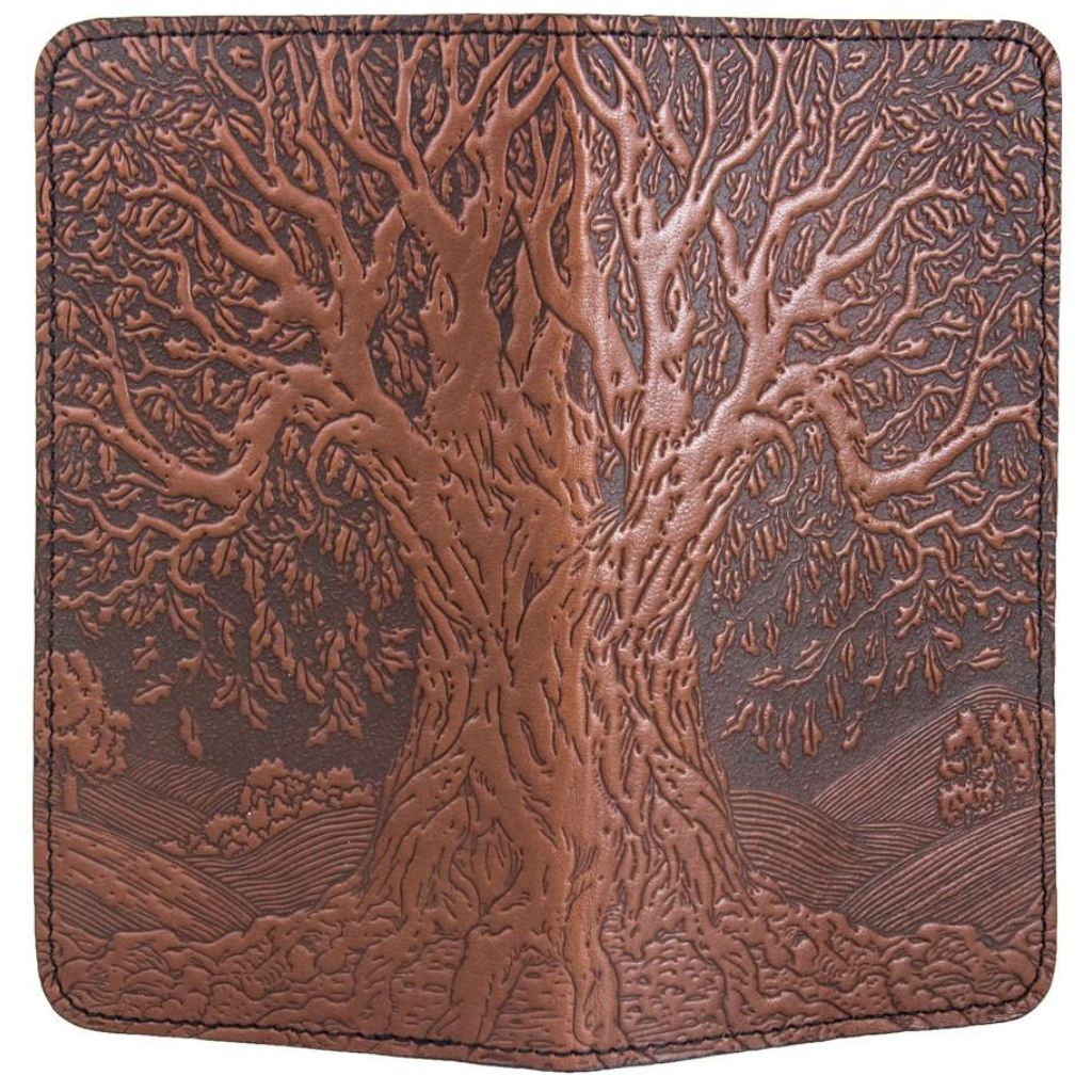 Leather Checkbook Cover | Tree of Life in Saddle