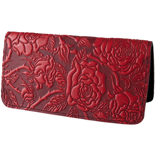 Leather Checkbook Cover | Wild Rose in Red