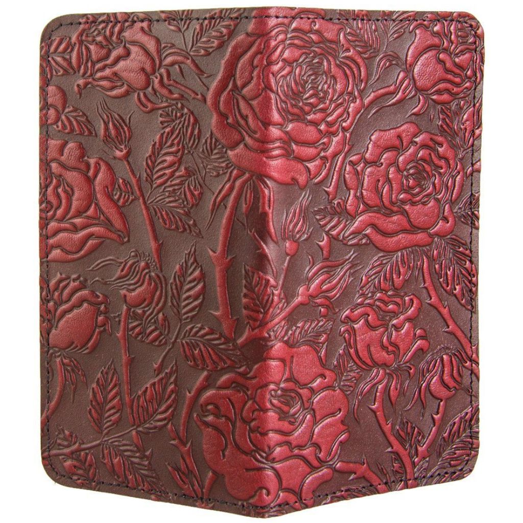 Leather Checkbook Cover | Wild Rose in Red