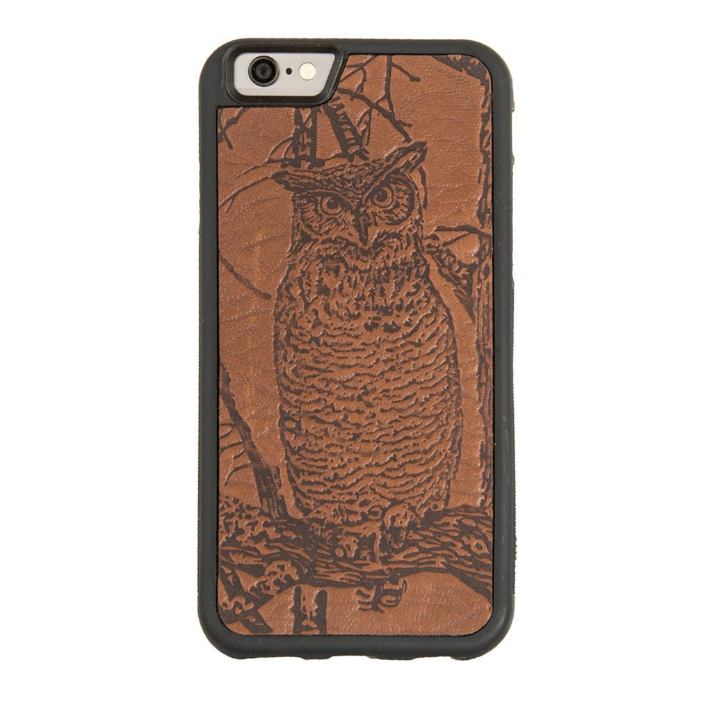 Oberon Design Genuine Leather iPhone SE Case, Hand-Crafted, Horned Owl, Saddle