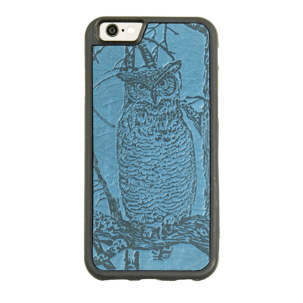 Oberon Design Genuine Leather iPhone SE Case, Horned Owl, Blue
