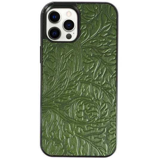 Oberon Design Genuine Leather iPhone Case, Hand-Crafted, Acanthus Leaf in Fern