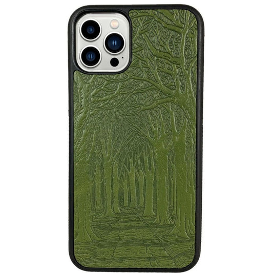 Oberon Design Leather iPhone Case, Hand-Crafted, Avenue of Trees, Fern