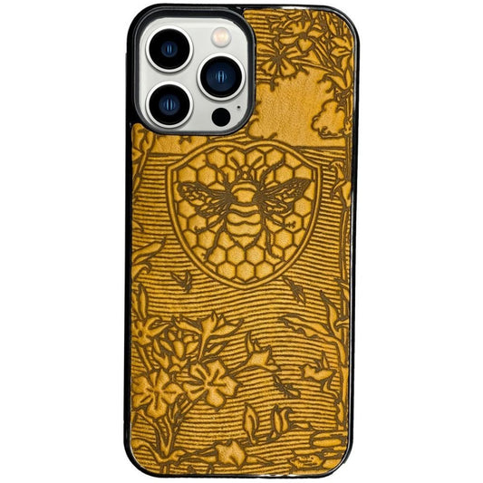Oberon Design Genuine Leather iPhone Case, Hand-Crafted, Bee Garden, Marigold