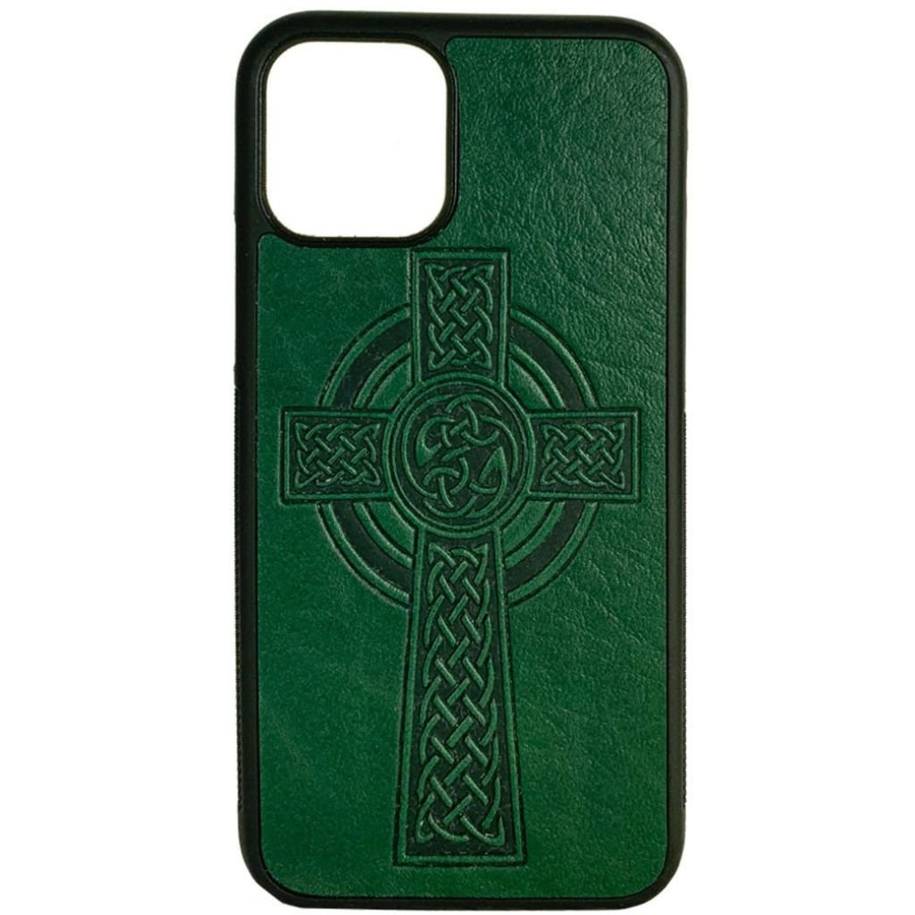 Oberon Design Genuine Leather iPhone Case, Hand-Crafted, Celtic Cross, Green