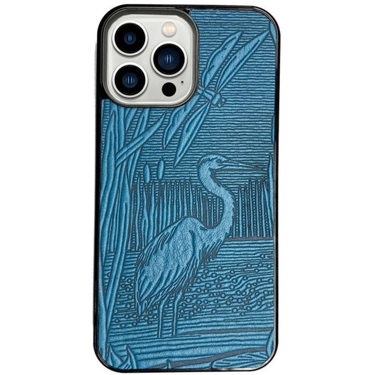 Oberon Design Leather iPhone Case, Hand-Crafted, Dragonfly Pond, Blue