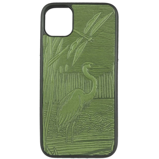 Oberon Design Leather iPhone Case, Hand-Crafted, Dragonfly Pond, Fern