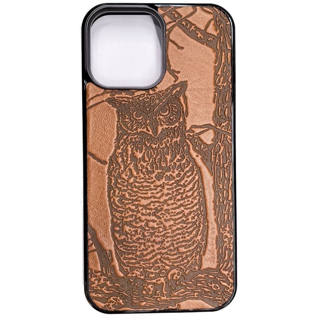 Oberon Design Genuine Leather iPhone Case, Hand-Crafted, Horned Owl, Saddle