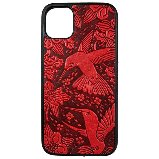 Oberon Design Genuine Leather iPhone Case, Hand-Crafted, Hummingbirds, Red