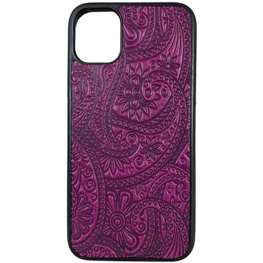 Oberon Design Genuine Leather iPhone Case, Hand-Crafted, Paisley, Orchid
