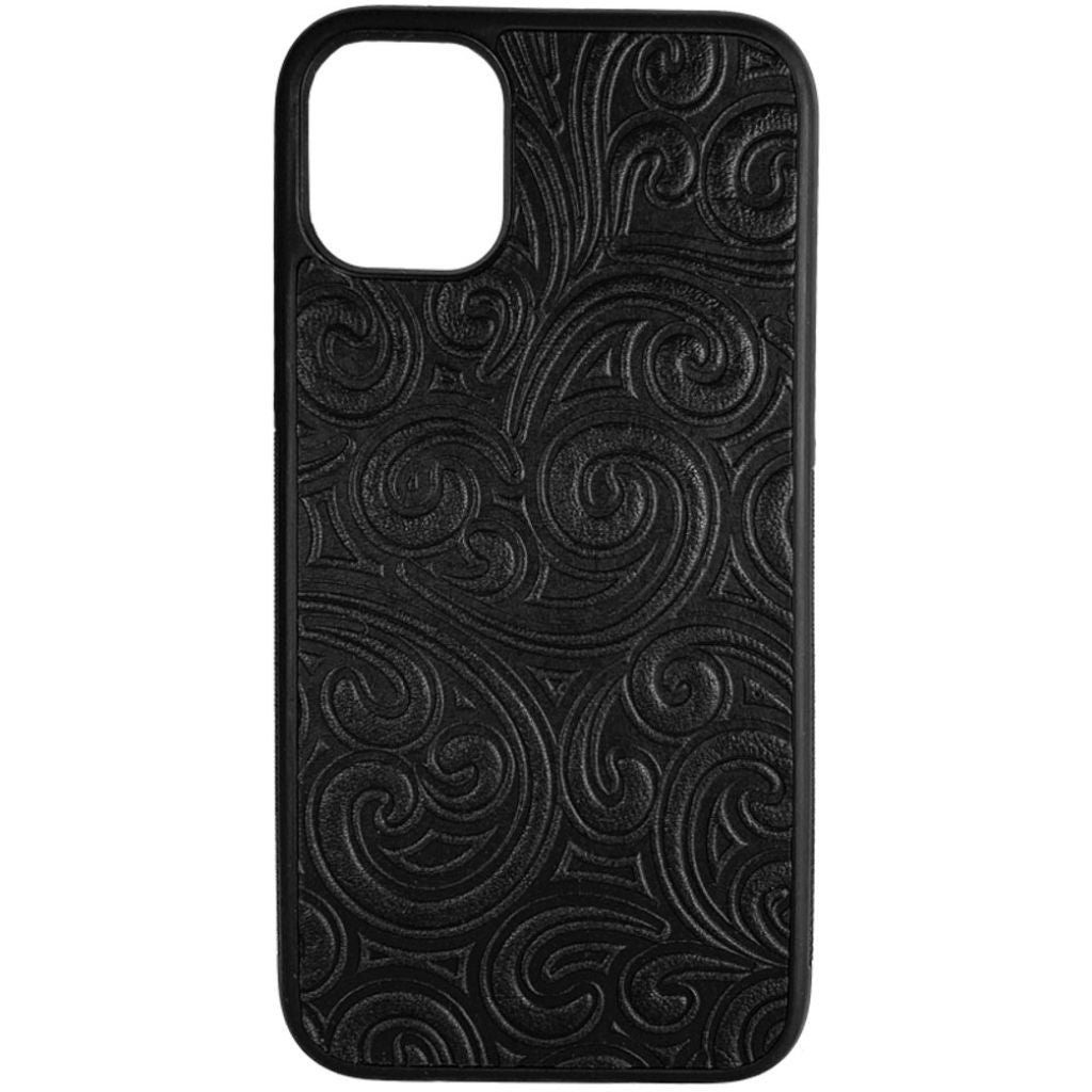 Oberon Design Genuine Leather iPhone Case, Hand-Crafted, Rococo, Black