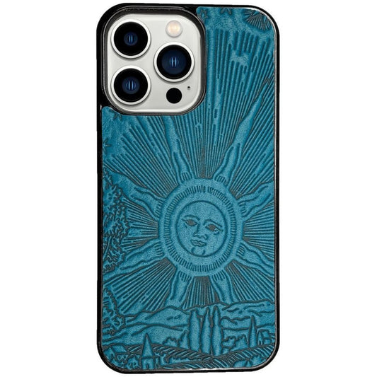 Oberon Design Leather iPhone Case, Hand-Crafted, Roof of Heaven, Blue