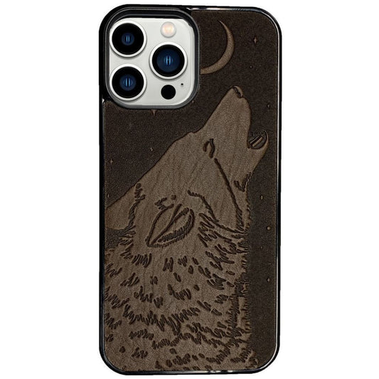 Oberon Design Genuine Leather iPhone Case, Hand-Crafted, Singing Wolf, Chocolate
