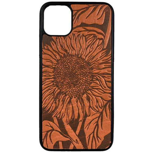Oberon Design Genuine Leather iPhone Case, Hand-Crafted, Sunflower, Saddle