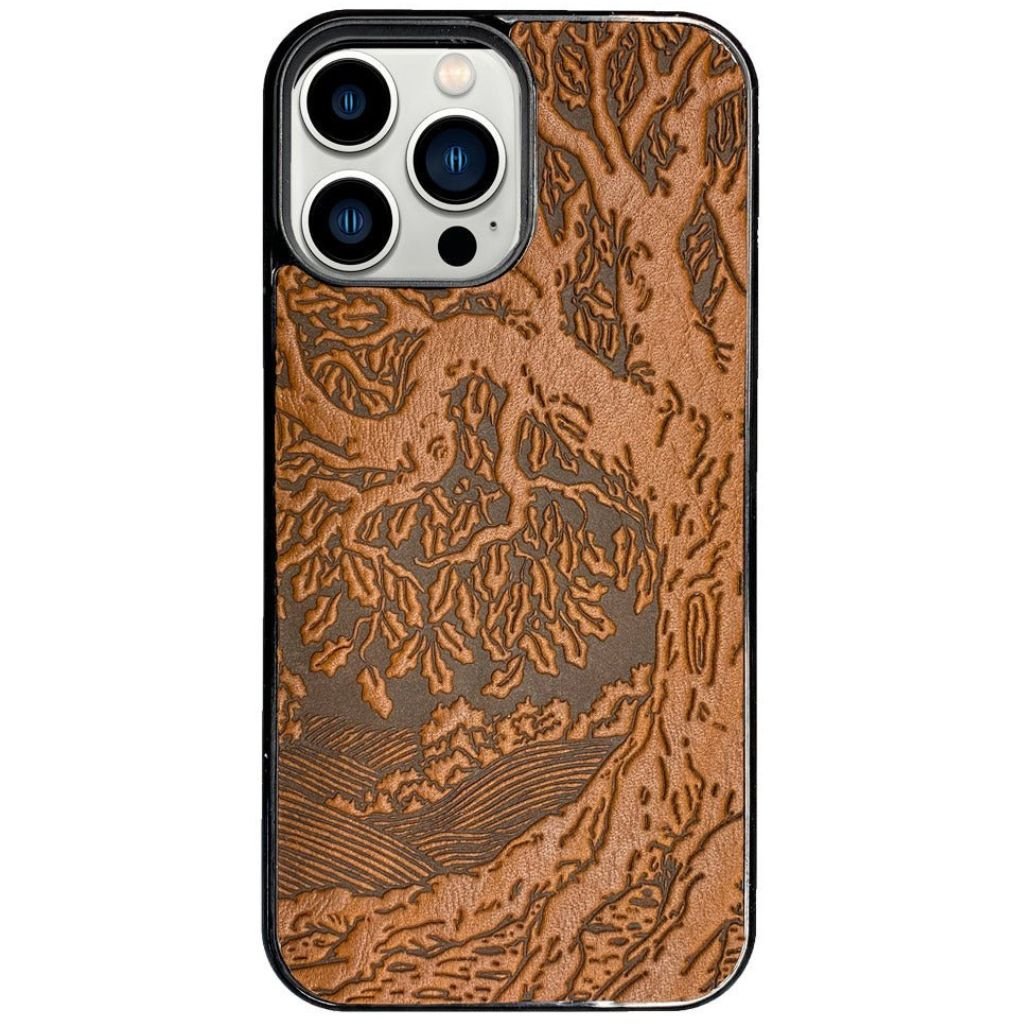 Oberon Design Genuine Leather iPhone Case, Hand-Crafted, Tree of Life, Chocolate