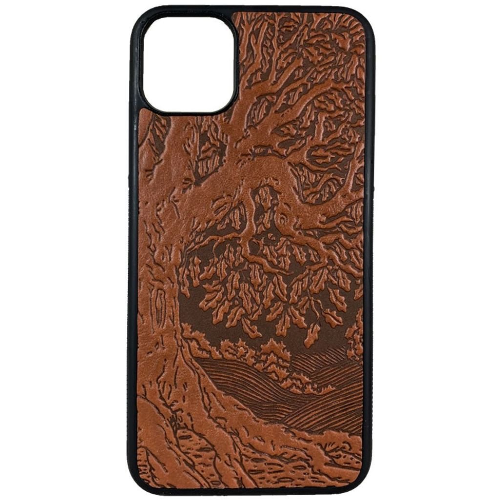 Oberon Design Genuine Leather iPhone Case, Hand-Crafted, Tree of Life, Saddle