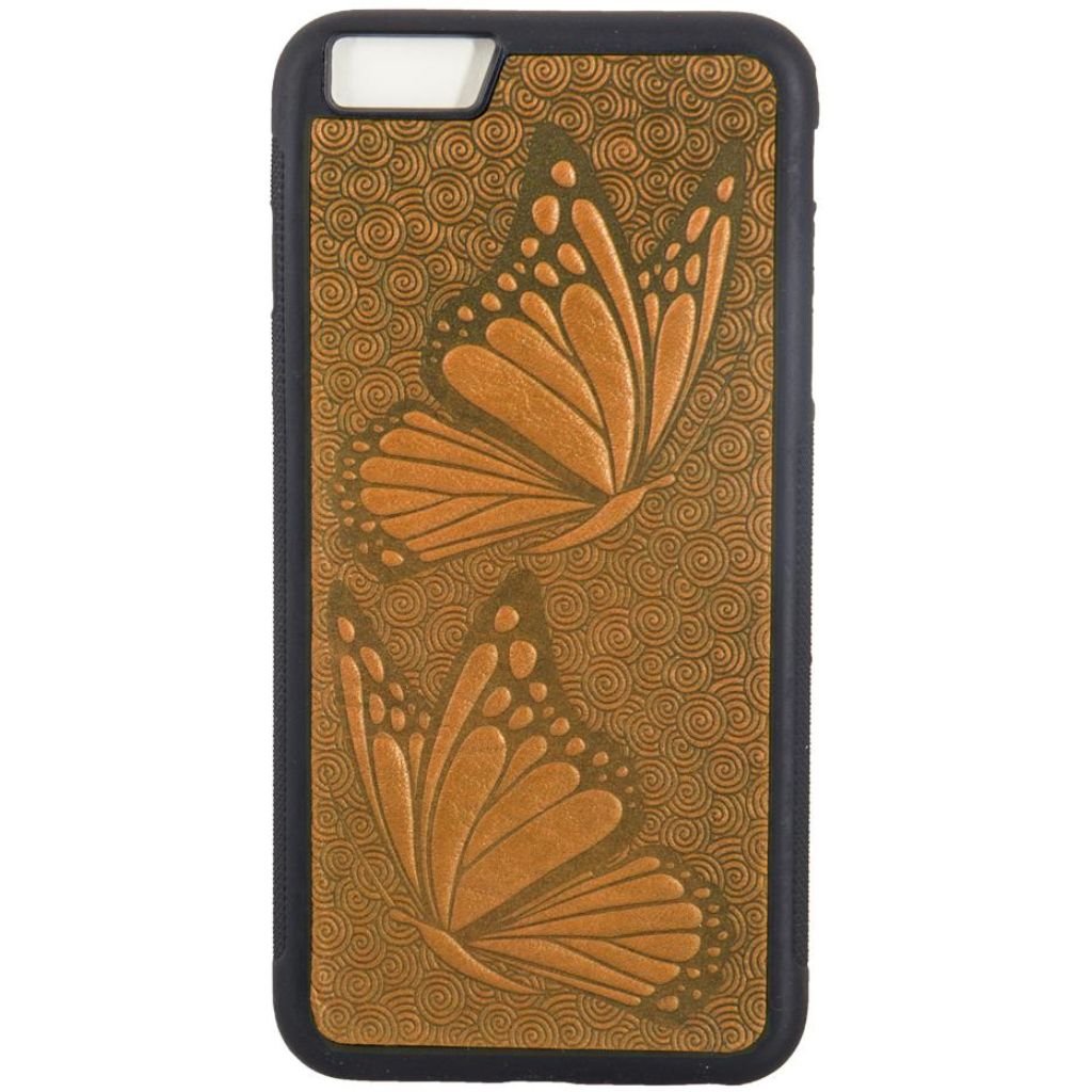 Oberon Design Genuine Leather iPhone Case, Butterflies in Marigold