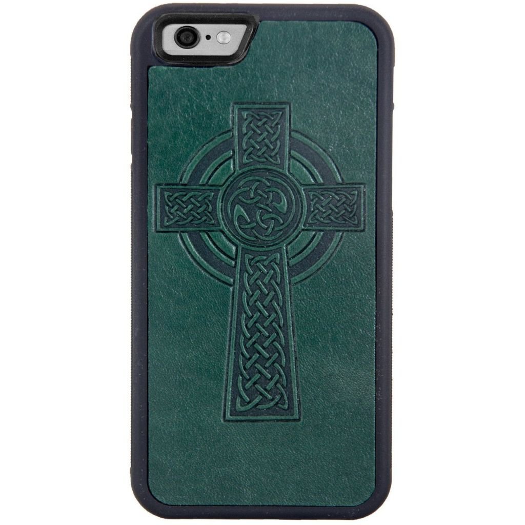 Oberon Design Genuine Leather iPhone Case, Celtic Cross in Green