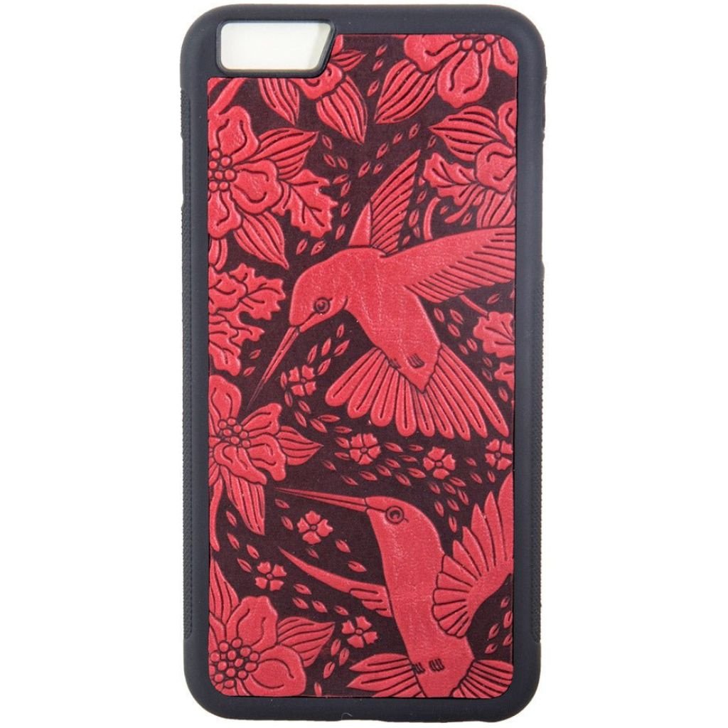 Oberon Design Genuine Leather iPhone SE Case, Hand-Crafted, Hummingbirds, Red