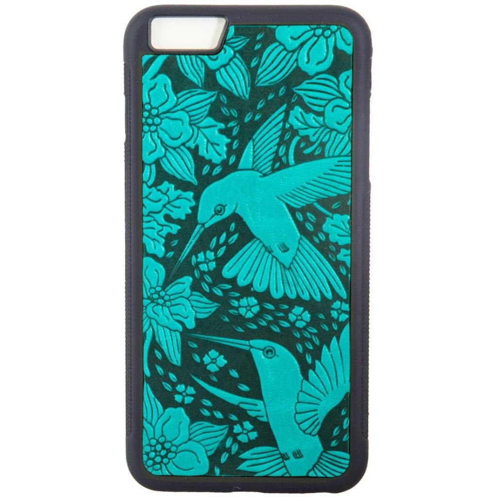 Oberon Design Genuine Leather iPhone SE Case, Hand-Crafted, Hummingbirds, Teal