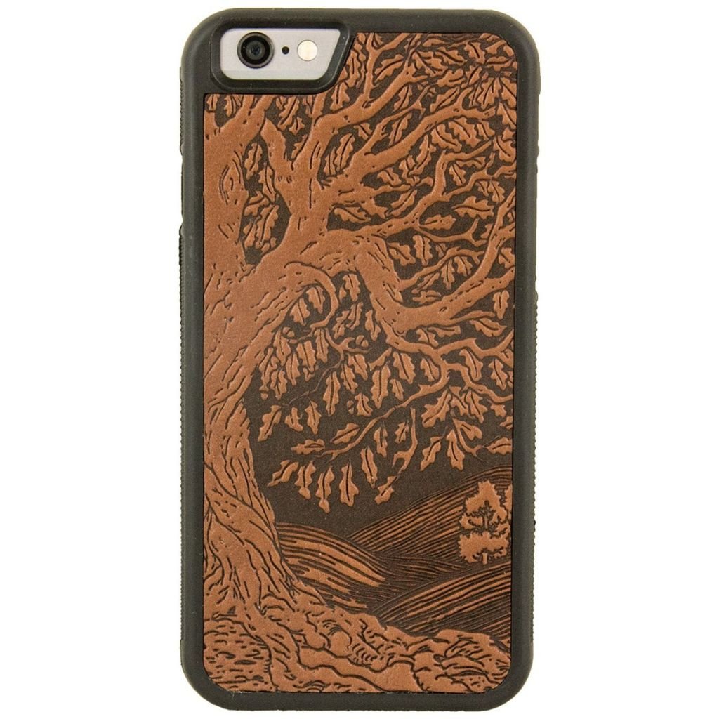 Oberon Design iPhone SE Leather Case, Tree of Life in Saddle