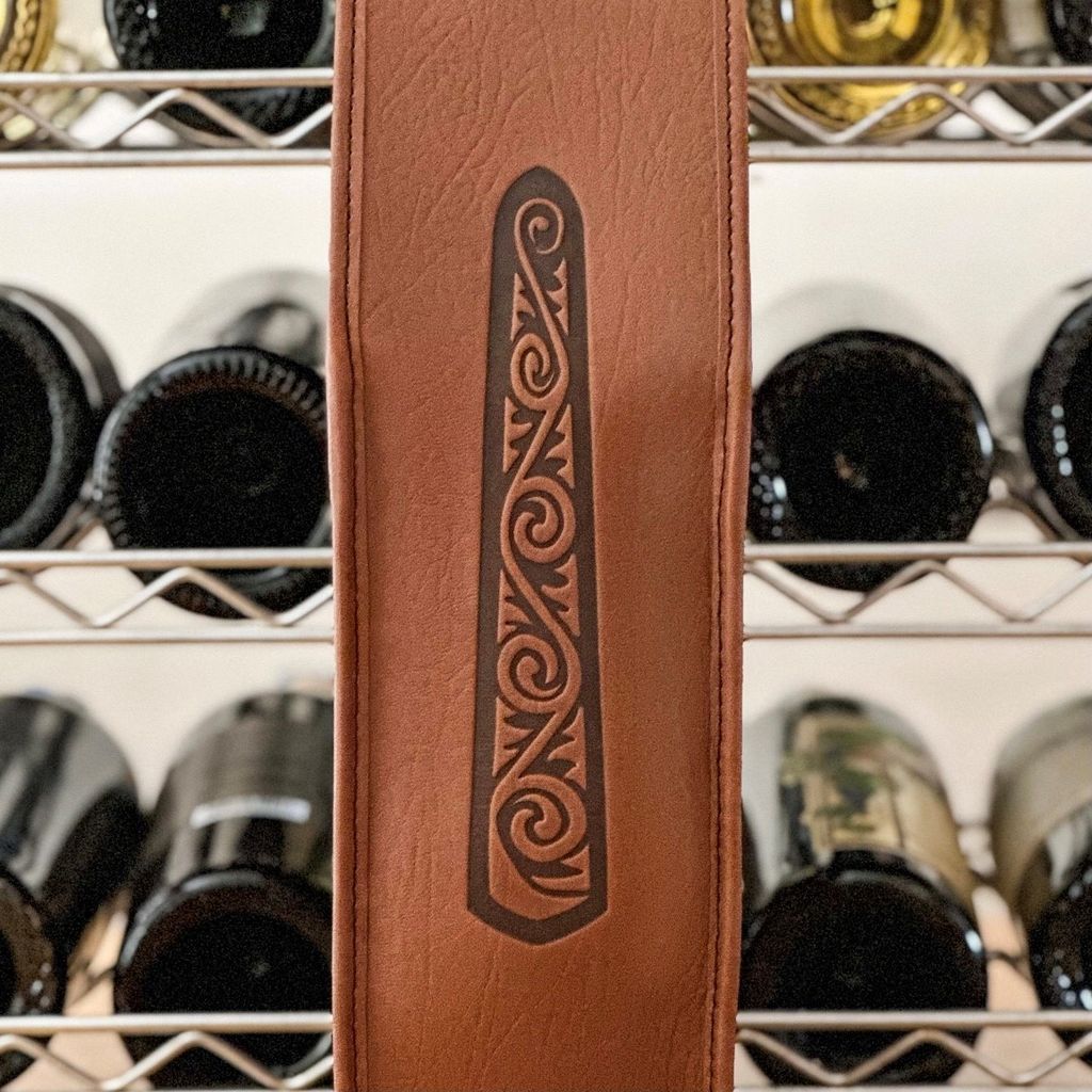 Oberon Design Wine Bottle Carrier Bag, Pacific Swirl, Saddle, Detail